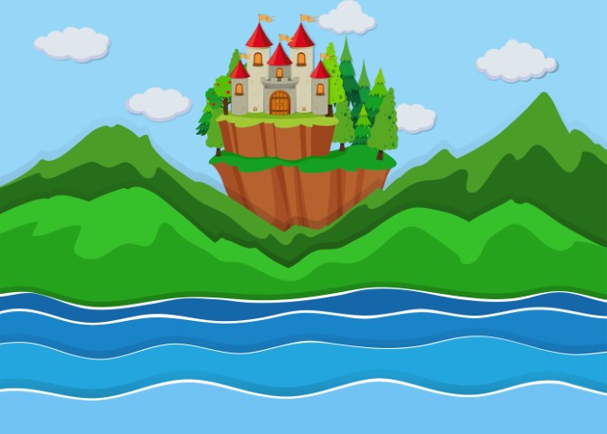 a castle on the other side of a river