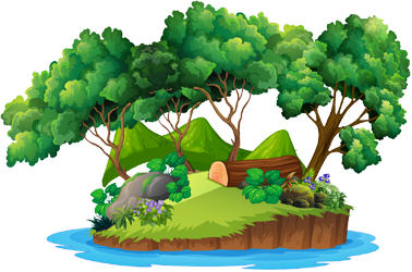 an island with tall trees on