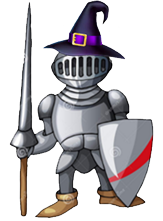 knight wearing a witches hat