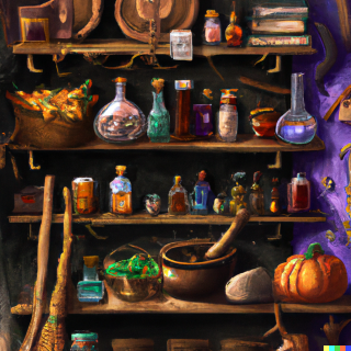 witchy shelves by Dall-E